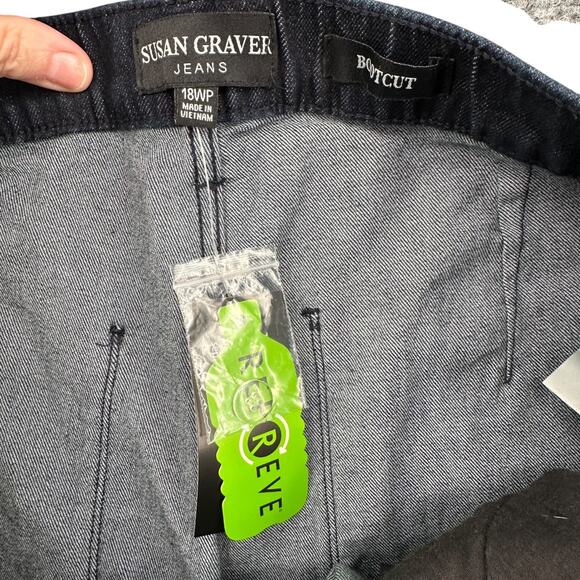 Susan Graver Dark Denim Belt Loops Front Pockets Wide Leg Bootcut Jeans 18WP‎ - Picture 4 of 8